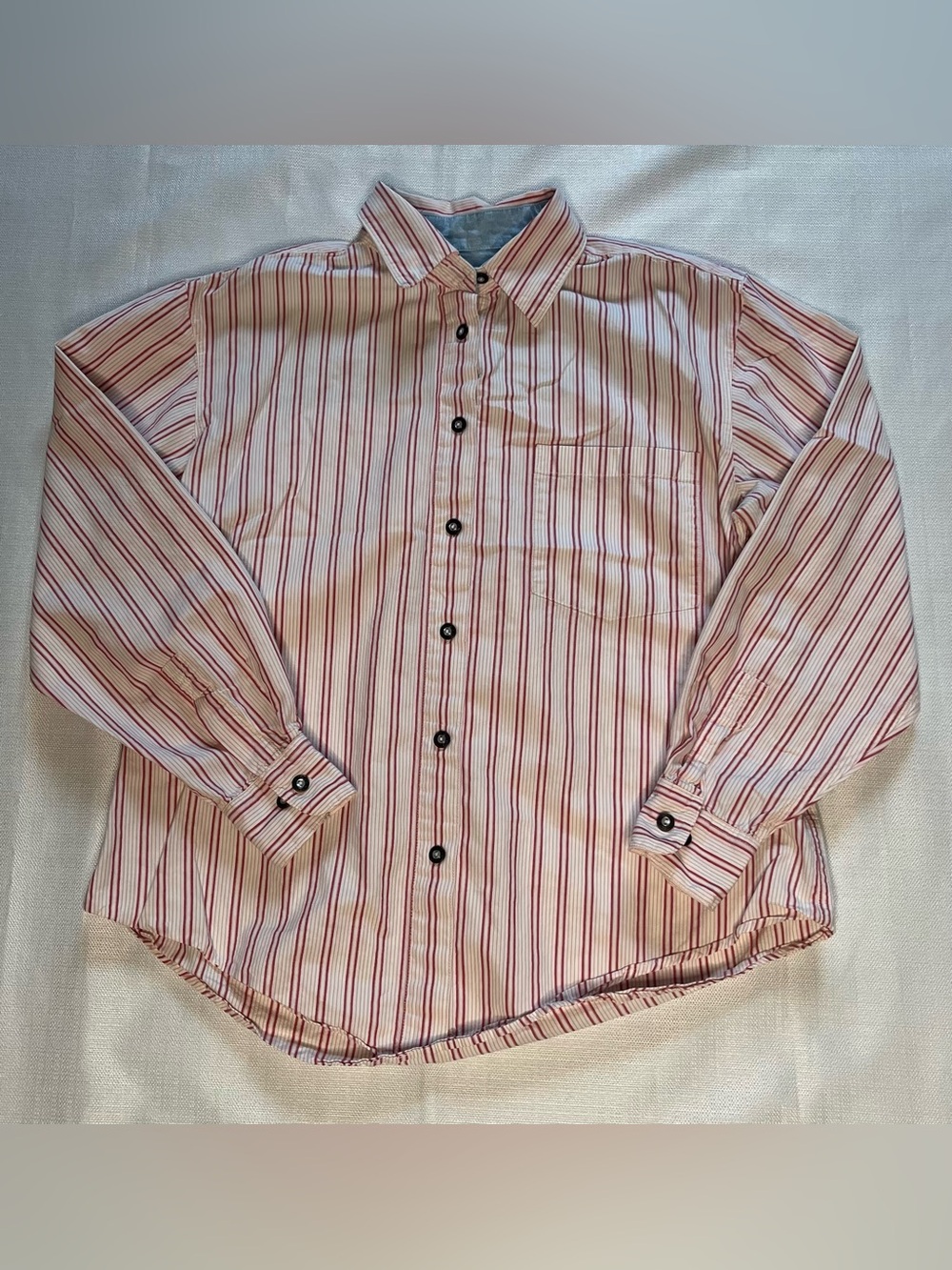 Vintage Hunt Club Button Down Shirt Red Cream Stripe Preppy Grandpa Core